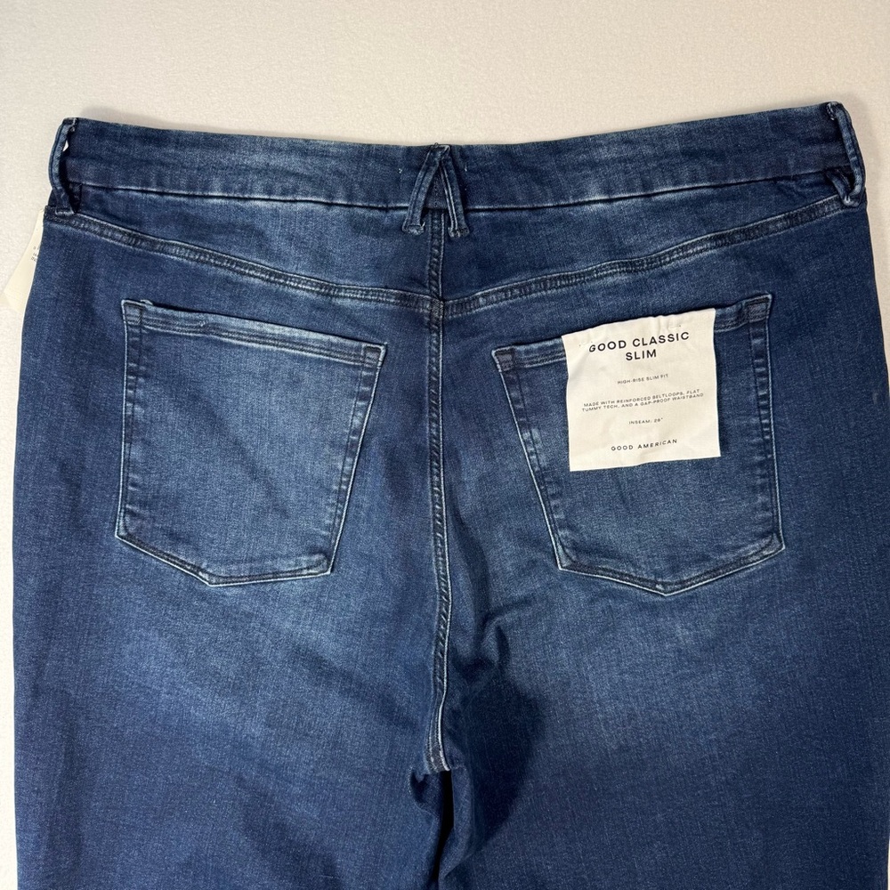 NWT Womens Good American Good Classic High Rise Slim Straight Indigo Size 20-26D - Picture 4 of 8